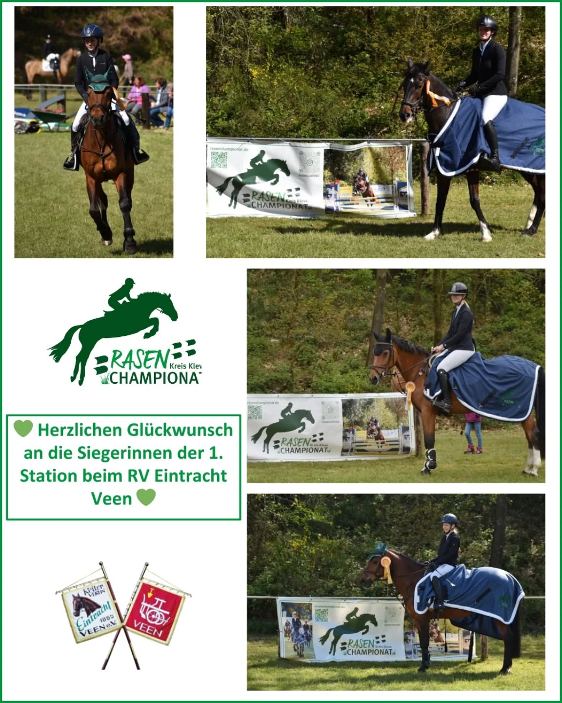 Am vergangenen Wochenende fand bei fantastischem Reitwetter die erste Station des Rasenchampionats 2026 beim RV Eintracht Veen statt. ☀️

Folgende Paare siegten in den jeweiligen Wertungsprüfungen 🥇:

Klasse E: Marit Geßmann auf Limbo (RV von Bredow Keppeln)

Klasse A**: Ida Clute-Simon mit Bloemenkamp´s Lotus (RFV Schmalbroich Kempen)

Springpferde-Wertung: Malin Terhoeven-Urselmans und Mephistos Magic Touch (RV von Bredow Keppeln)

👏 Herzlichen Glückwunsch den Siegern und allen weiteren Platzierten und einen ganz großen Dank an den RV Veen für dieses tolle Turnier mit super Bedingungen! 👌

Wir freuen uns auf die nächsten Stationen mit euch - Gemeinsam für Grün 💚

#gemeinsamfürgrün #rasenchampionat2026 #competitionseason #showjumper #showjumping #equestrian #rasenplätze